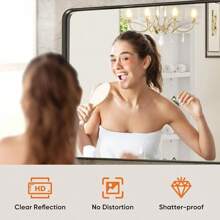DUMOS Black Metal Framed Vanity Rounded Rectangle Bathroom Mirrors Over Sink Wall, 36x24 Inch Large Matte Mirror, Modern Decorative Restroom, Farmhouse, Horizontally Or Vertically Hanging - 黑色/長方形 - 查看 9