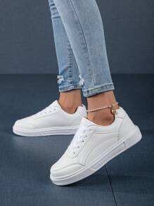 女士经典舒适低帮户外运动休闲鞋，白色配金色饰边 - 白色 - 查看 5