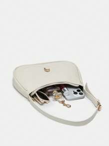 1pc Novachic Vintage Minimalist Crescent Shaped Adjustable Strap Handbag, Suitable For Dates, Outings, Parties - Beige - View 5