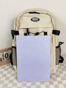 2pcs/Set Women's Large Capacity Backpack, Literary School Bag For Teens, Book Bag For Women Or Students, Perfect For Books, Shopping, Back To School And More, Fashion Bookbag With Pencil Pouch, Fashion School Backpack With Pencil Case - White - View 5