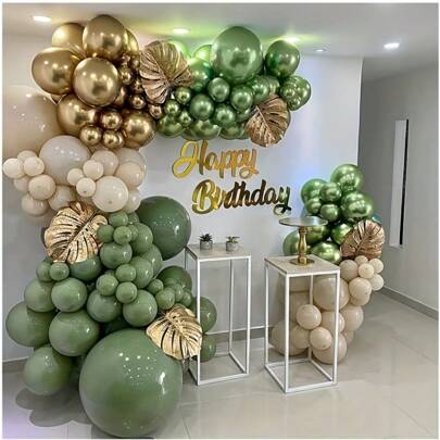 [Guirnalda de globos verde y dorada] Kit de 135 piezas de guirnalda de globos verde y dorada - Globos de látex en tamaños surtidos - Perfecto para bodas, cumpleaños, graduaciones y fiestas de verano