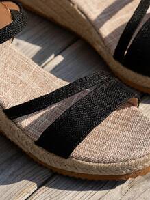 WRCVS Black Open Toe Wedge Sandals,Comfortable Platform Summer Shoes With Rope Sole,Fashionable Holiday Heels - Black - View 7