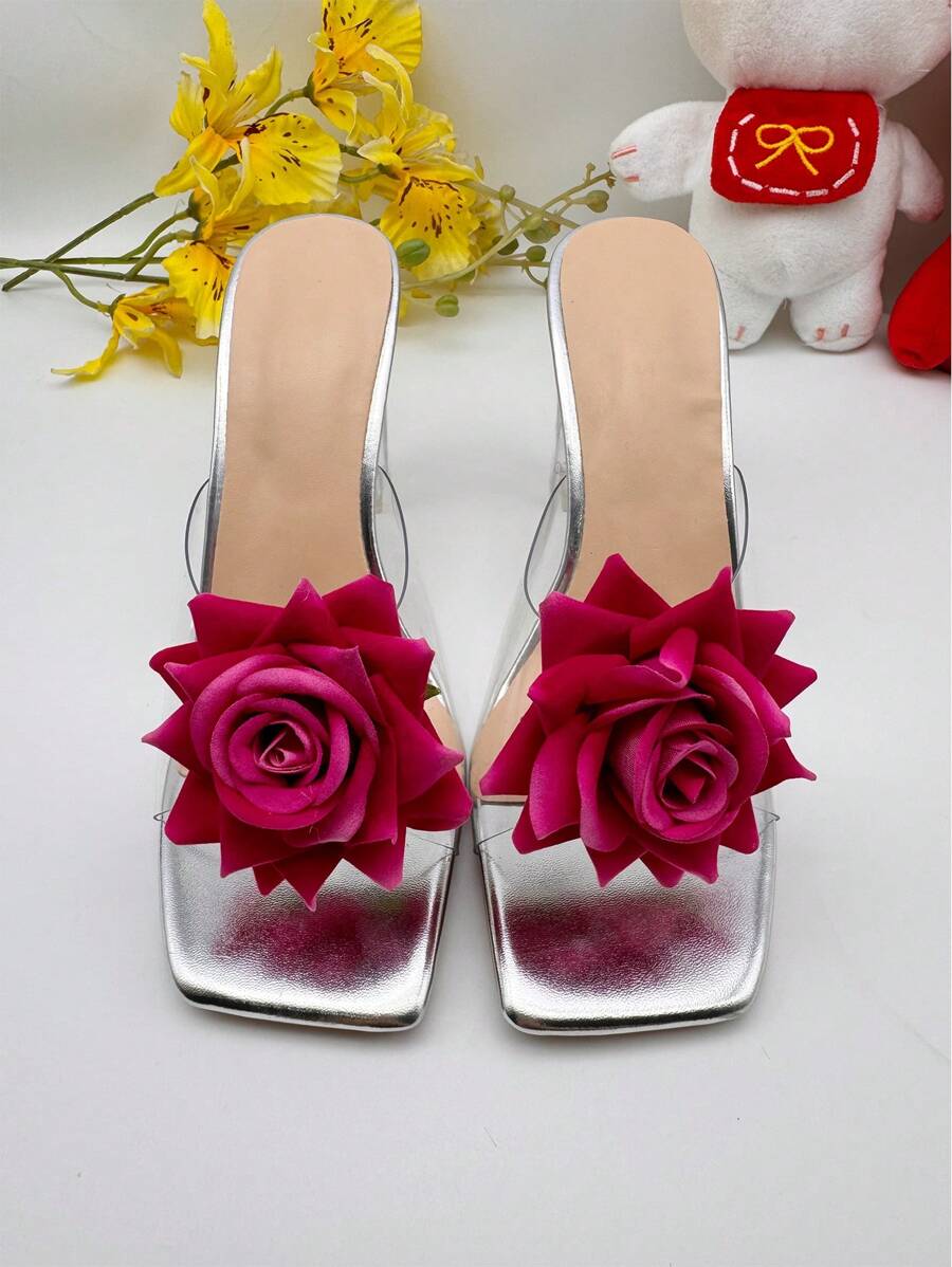 流行的可拆卸天鹅绒玫瑰鞋饰，时尚百搭，适合婚礼、正式派对、高跟鞋 - 玫瑰紅 - 查看 1