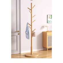 Wooden Clothes Rack, Single Pole Standing Clothes Hanger, Bedroom/Living Room Wardrobe Garment Storage Rack - Multicolor - View 6