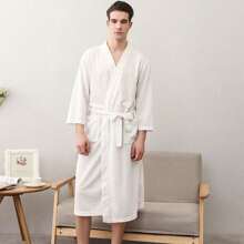 1PC Waffle 3/4 Sleeve Absorbent Couple Bathrobe Summer Wedding Home Bathroom Decor - Multicolor - View 10
