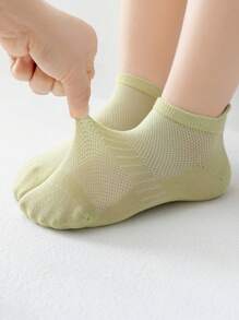5 双儿童袜子，简单纯色，松紧腰带，后跟带，网眼通风设计，儿童短袜