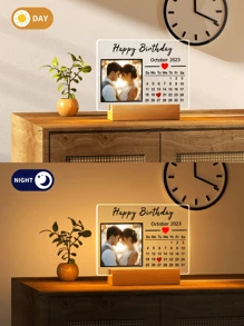 1pc Custom Night Light With Your Text Or Photo Warm Colors Night Light Acrylic Lamp Unique Personalized Gifts For Couple, Ideal For Anniversary Gift, Valentine Gift, Birthday Gift, Wedding Gift, Mother's Day Gift, Father's Day Gift, Best Friend Gift, Gift For Mom/ Dad/ Her/ Him/ Girlfriend/ Boyfriend/ Wife/ Husband/ Friend - Large Rectangular Inverted-1p Square Calendar - View 5
