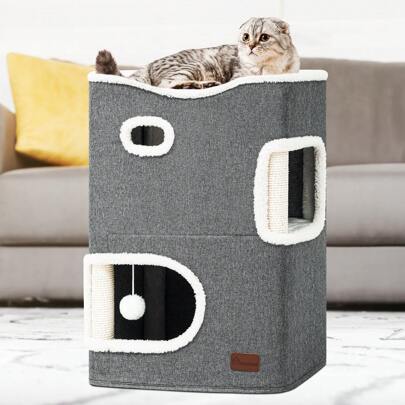 Cat Cave, Cat Beds For Indoor Cats, Multifunctional Cat House With Cat Scratching Post & Ball, Cat Bed, Basic Cat Tree, Cute Cat Tower, Cat Furniture, Cat Hideaway, Cat Condo