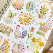 3 STUKS Handgemaakt Stickervel - Pasen | Esthetische Stationery Stickers Met Konijntjes En Bloemen. Geweldig Voor Dagboeken, Enveloppen En Kaarten