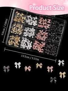 120 Piezas de encantos y gemas para uñas de aleación con lazo, encantos de metal con lazo en color plateado, dorado y negro para diseño de uñas, joyería de uñas lujosa y brillante con lazos lindos para accesorios de manicura