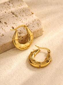 1 对/4 对女士时尚 U 形金色环状耳环，优雅高端简约设计金属耳环 - 金色 - 查看 6