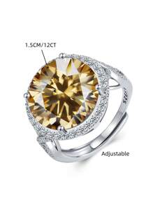 1 件 12CT 奢华超大莫桑石钻石 S925 银戒指精美珠宝适合男女嘻哈、日常佩戴、约会、婚礼、订婚、周年纪念或情人节的最佳礼物 - 香檳色 - 查看 4