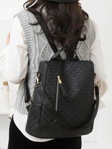 Fashionable Versatile Casual Minimalist Functional Backpack, School Backpack - Black - View 6