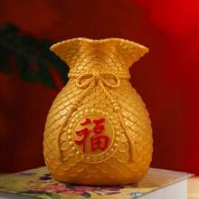 1pc Chinese Style Wheat Ear Lucky Bag Vase, Living Room Decor, Wealth-Attracting Money Bag Vase Ornament, Resin Home Party Decoration Gifts Birthday Graduation