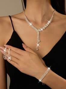 3 قطع/مجموعة قلادة عروس مزينة بالشراريب، طباعة هندسية معينة فراشة على شكل حرف V للرقبة، إطلالة بوهيمية رجعية ملكية رسمية عادية، إكسسوارات عروس أنيقة