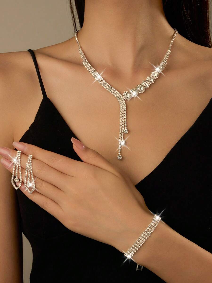 3 قطع/مجموعة قلادة عروس مزينة بالشراريب، طباعة هندسية معينة فراشة على شكل حرف V للرقبة، إطلالة بوهيمية رجعية ملكية رسمية عادية، إكسسوارات عروس أنيقة