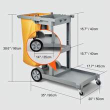 Cleaning Cart, 3-Shelf Commercial Janitorial Cart, 200 Lbs Capacity Plastic Housekeeping Cart, With 25 Gallon PVC Bag And Cover, 47" X 20" X 38.6" - Grey, With PVC Bag - View 5