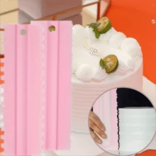 4pcs Cake Scraper Set, Plastic Serrated Cake Edge Trimmer, Mousse Cream Cake Edge Smoothing Decorating Tools For Baking - Pink - View 4