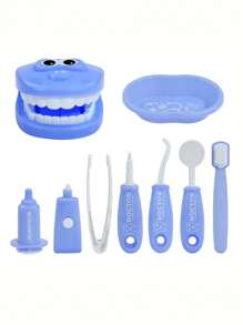 儿童牙医玩具套装 - 适合父母和孩子的互动角色扮演玩具，配有牙齿检查模型、镜子、镊子和牙膏分配器 - 适合男孩和女孩的有趣教育角色扮演（蓝色）、牙科配件 - 彩色 - 查看 3