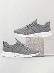 Herrsneakers i mesh som andas Snörning Platta skor Träningstennisskor Promenadskor Bekväma och lätta atletiska skor Ljusgrå - Ljusgrå - Visa 6