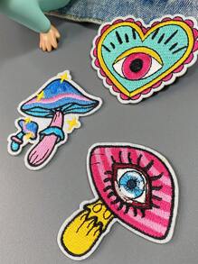 1 Set Of 3pcs Funny One Eyed Mushroom Embroidery Patches Cute Cartoon Clothing Cloth Stickers DIY Iron On Patches Sew Badge Applique Suitable For Backpacks, Jeans, Jackets, T-Shirts, Hats, Dresses, Etc
