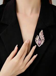 New Arrival Angel Feather Crystal Brooch, Exquisite Luxury Women Unique Rhinestone Chest Flower Niche Design Accessory - Blue - View 6