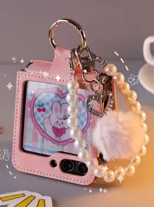 兼容三星 Galaxy Z Flip 5 手机壳粉色时尚带挂链，可折叠屏幕保护膜手机壳 Galaxy Z Flip 6