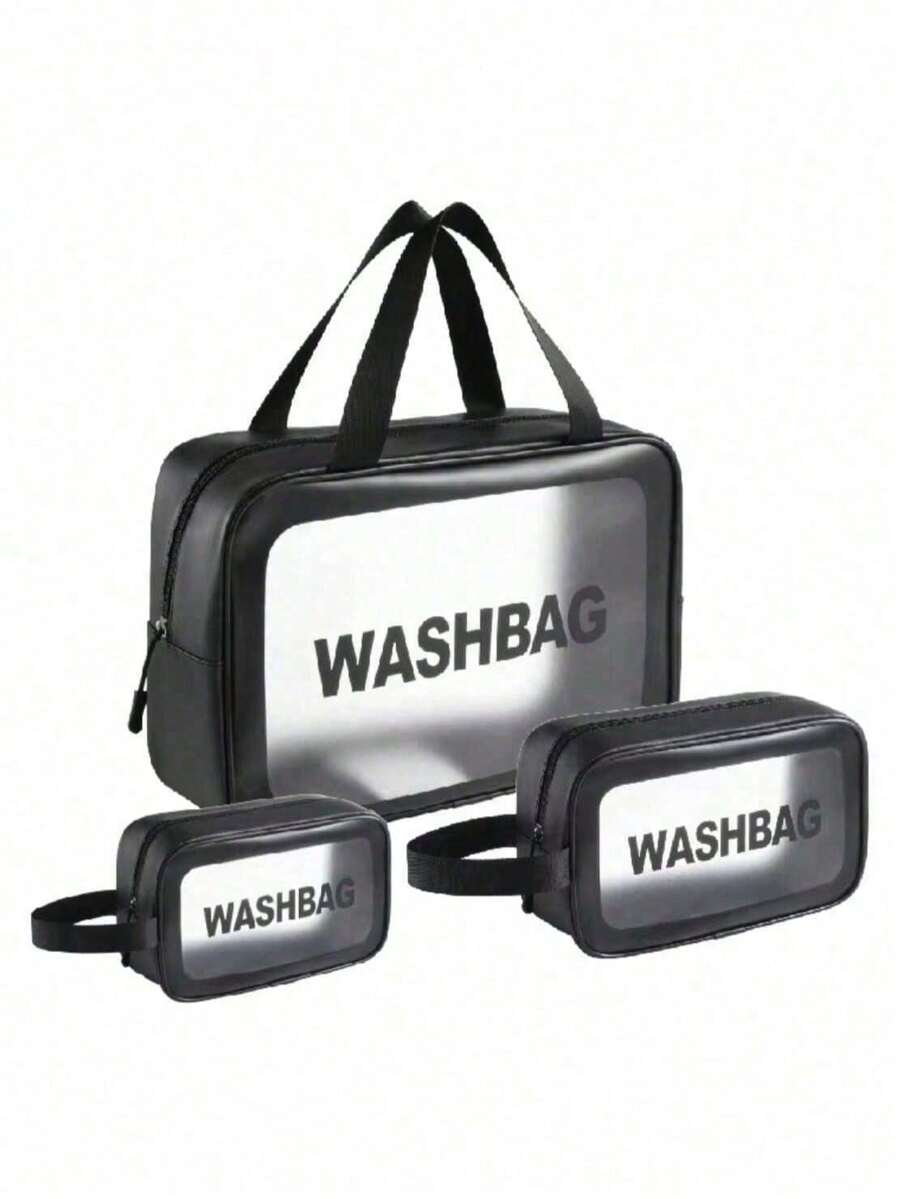 Kit 3 Transparent Makeup Bag Waterproof WashBag 332 - màu đen - Xem 1