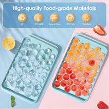 Premium Spherical Ice Cube Tray - 33 Grid Round Easy Release Round Ice Ball Maker With Lid For Refrigerator Or Freezer - Perfect For Refrigerated Whiskey, Cocktails, Tea, Coffee And Beverages - Space-Saving Design That Is Easy To Clean