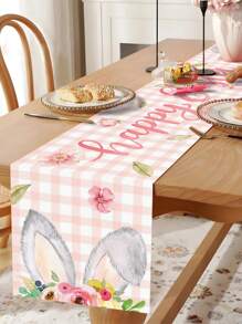 1pc Easter Bunny Table Runner, Bunny Ears Flower Pattern Happy Easter Table Cover, Spring/Summer Seasonal Holiday Kitchen Table Decorations Table Runner For Indoor And Outdoor Family Gatherings Table Cloth, Happy Easter Theme Table Skirt, Easter Indoor Party Decorations Table Set, Colorful Tablecloth Decorations Accessories, Easter Gifts