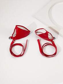 1 双嘻哈风格 PU 系带手套，适合音乐节场合 - 紅色 - 查看 4