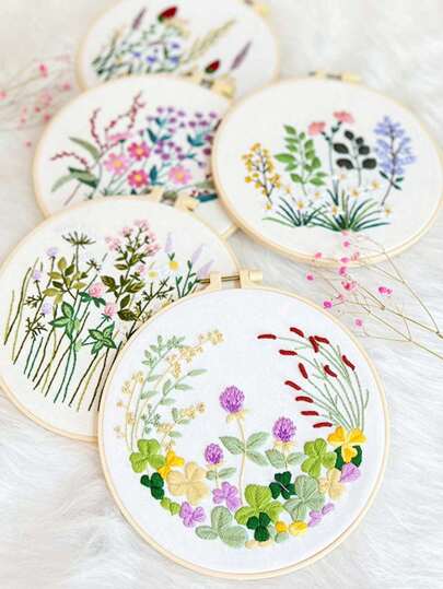 1set Diy Embroidery Material Package For Flower Wall Hanging, Decorative Painting, Colorful With Embroidery Hoop, Random Color