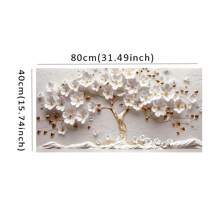 1pc, Botanical Posters, 2D Flat White Flower Tree Wall Arts, Golden Tree Landscape Decorative Painting, Golden Tree Of Life Canvas Painting, For Office, Bedroom, Kitchen, Living Room, Wall Decor, No Frame