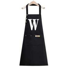 1件男女通用厨房围裙，防油防水，烹饪围裙，腰部可调节，A-Z字母图案，咖啡色围兜式围裙，厨房配件 - 黑色 - 查看 30
