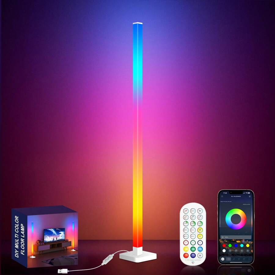 1-2Pcs RGBIC Floor Lamp,16 Million Colors LED Floor Lamps 15 Cm Lamps For Living Room With Music Sync,Standing Lamp With App And Remote Control,Gaming Ambient Lighting Corner Lamp Bedroom Decor