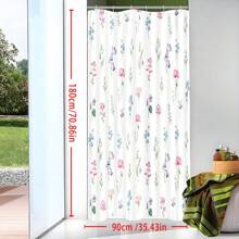 1pc Watercolor Floral Shower Curtain, Pink & Blue Flower Pattern, Minimalist Greenery Bathroom Decor, Waterproof Shower Curtain, Home Decor, Bathroom Accessories, Translucent, Suitable For All Seasons, Essential For Back To School - Multicolor - View 5