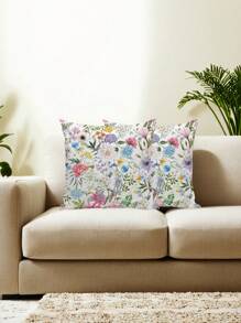 Colorful Flowers Pattern Throw Pillow Case, Spring/Summer Theme SoftCushion Cover For Home Decor, Easy To Clean, For Sofa, Outdoor, Terrace Tables, Chairs, And Cushions Decoration, Country Style