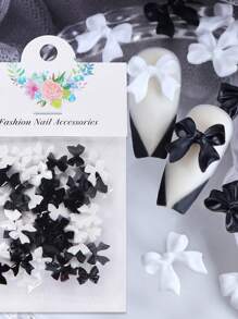 50 件黑白混色丝带蝴蝶结指甲装饰树脂混合蝴蝶结指甲装饰