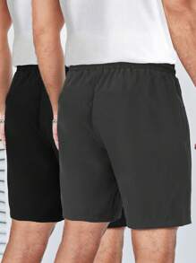 2件套青少年男童运动跑步5英寸休闲短裤，夏季 - 深灰色 - 查看 4