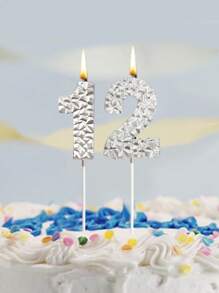 全新 6 厘米银色钻石形数字蜡烛 0-9，银质生日周年派对蛋糕装饰