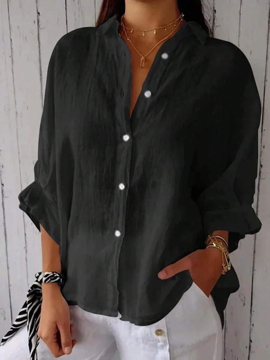 Blusa casual ampia con maniche a pipistrello, effetto morbido, adatta per primavera/estate - nero - Visualizzare 1