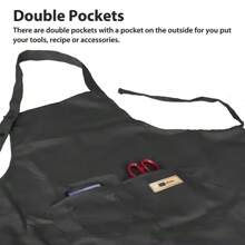 1件男女通用厨房围裙，防油防水，烹饪围裙，腰部可调节，A-Z字母图案，咖啡色围兜式围裙，厨房配件 - 黑色 - 查看 7