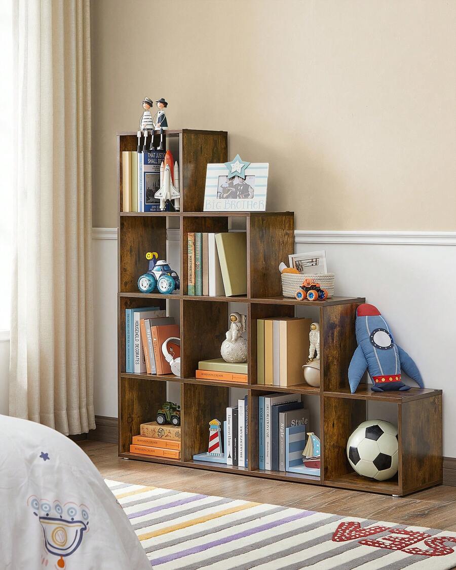 VASAGLE Bibliothèque à 10 Compartiments, Étagère avec Casiers Ouverts, Meuble de Rangement, pour Décorations, Cadres Photos, Salon, Chambre, Bureau, 29 x 129,5 x 129,5 cm, Marron Rustique - Kaki - Voir 1