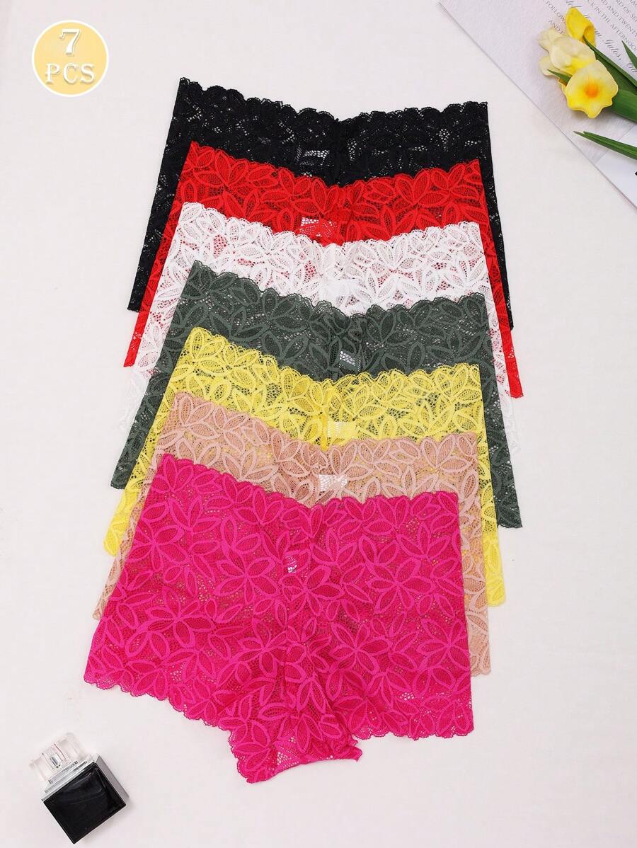 7 stuks/pak dames kanten taille afslankende mid-rise sexy bloemenversiering slipjes