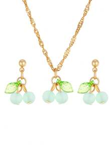 1 Set Cherry Red Necklace And Earrings Jewelry Set, Delicate Exquisite Necklace Earring Suit, Niche Design High-End Accessories For Women