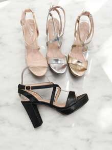 StellaMeli Sandals With High Heel 10cm With 2cm Platform With Crossed Band Stylish Sandals Summer Sandals For Women - Black - View 2