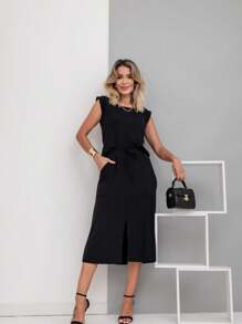 Women's Premium Fleece Midi Skirt Set - 黑色 - 查看 4