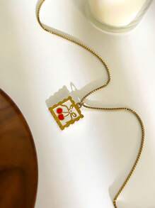 قلادة ستانلس ستيل مربعة قطعة واحدة للنساء، مطلي باليد بطبعة فاكهة متساقطة، طراز جميل وحلو، تصميم عصري بسيط للاستخدام اليومي