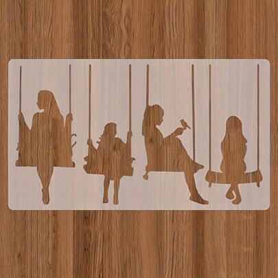 1Pc Swing Reusable Stencil For Wall Painting Art DIY Home Decor, Album Crafts And Canvas,Back To School,School Supplies