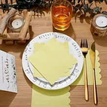 20pcs 16*16cm Yellow, Dusty Rose, Blue Semicircle Ruffle Trimd Cocktail Napkins, Disposable Paper Napkins Suitable For Daily Use, Lunch, Dinner, Gathering, Wedding, Birthday, Party And Other Occasions